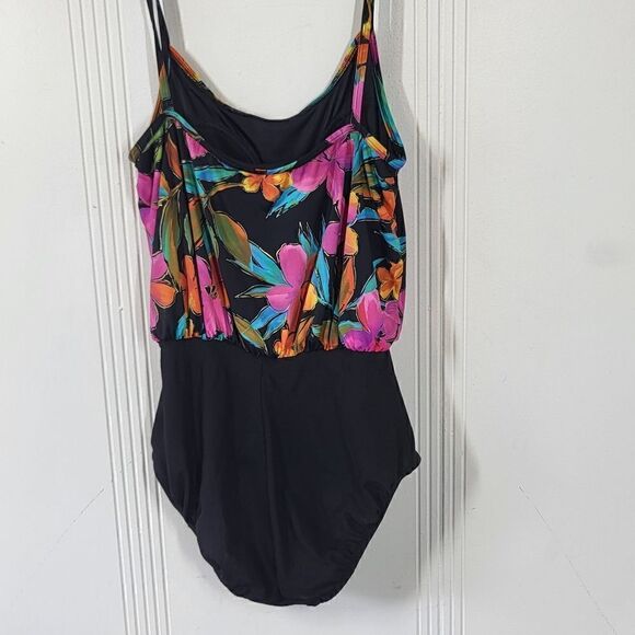 Plus Size Longitude One Piece Black Flowered Swimsuit - Picture 2 of 8